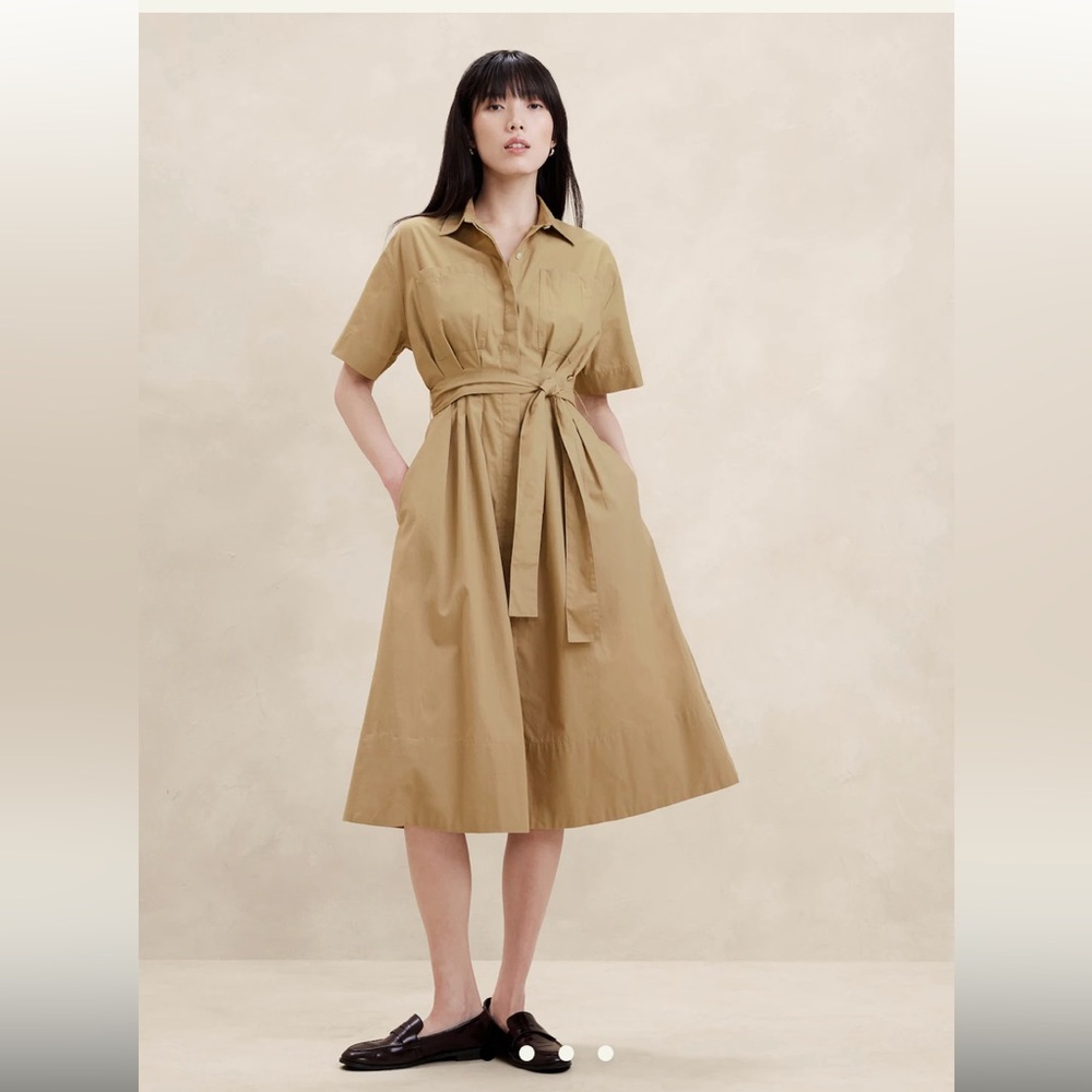 Banana Republic Factory Poplin Midi Shirtdress in New British Khaki color